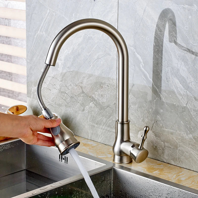 DecorBites™ Brushed Nickel Pull Out Kitchen Faucet Single Lever Sprayer