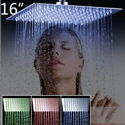 DecorBites™ LED Shower Head Square with Temperature Control 3 Color Lights Ultra Thin