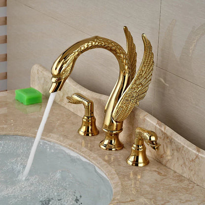 DecorBites™ Golden Swan Bathtub Faucet Set with Brass Hand Shower.