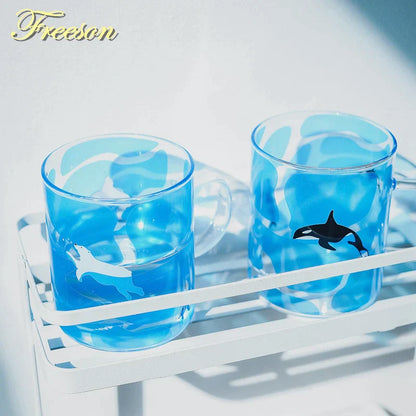 DecorBites™ Killer Whale Glass Coffee Mug 350ml: Cute Polar Bear Tea Cup Heat Resistant Glass Beer Mug