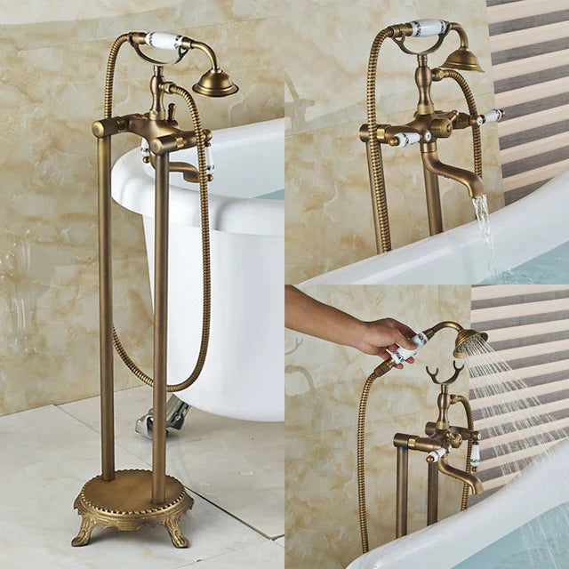 Grifo mezclador independiente para bañera y lavabo DecorBites™ Gold con teleducha -