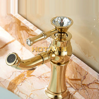 DecorBites™ Gold Finish Brass Bathroom Basin Faucet with Ceramic Mixer Tap