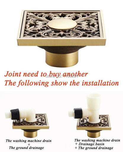 غطاء تصريف دش من النحاس العتيق من DecorBites™، مصفاة حمام منحوتة بتصميم فني أوروبي