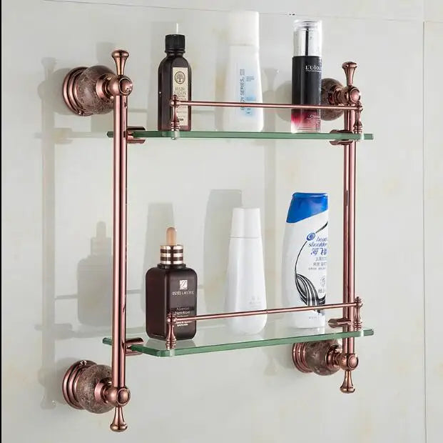 DecorBites™ Brass & Jade Rose Gold Bathroom Set: Paper Holder, Towel Bar, Soap Basket