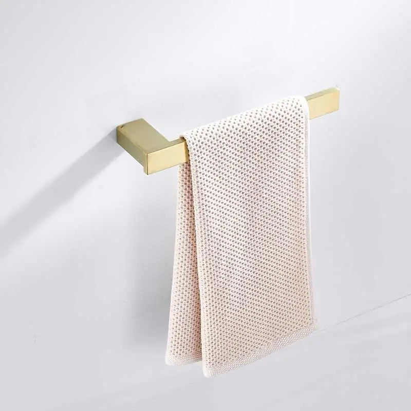 DecorBites™ Brushed Gold Stainless Steel Bathroom Accessory Set: TP Holder, Towel Bar, Storage Shelf