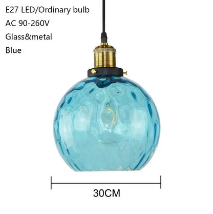 DecorBites™ Loft Blue Glass Pendant Light LED E27 Nordic Hanging Lamp - 3 Sizes