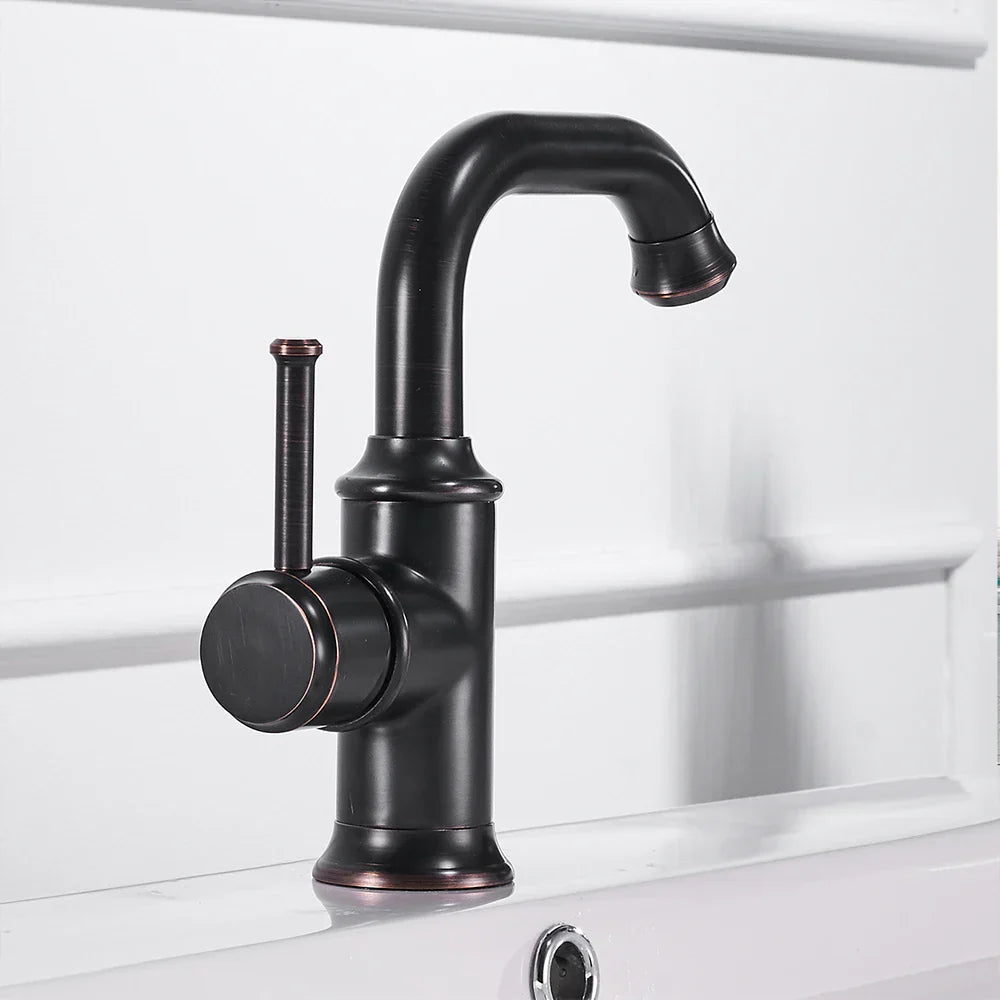 DecorBites™ Black Brass Bathroom Faucet Hot Cold Water Mixer Tap WF-18061