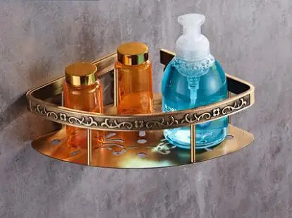 DecorBites™ Bronze Carved Bath Accessories Set: Shelf, Towel Rack, Paper Holder, Toilet Brush Holder