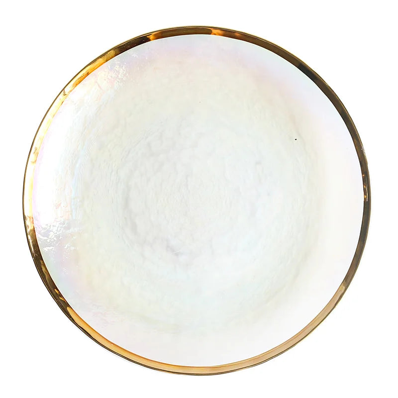 DecorBites™ Hammer Grain Gold Glass Salad Bowl - Round Ceramic Fruit Bowl