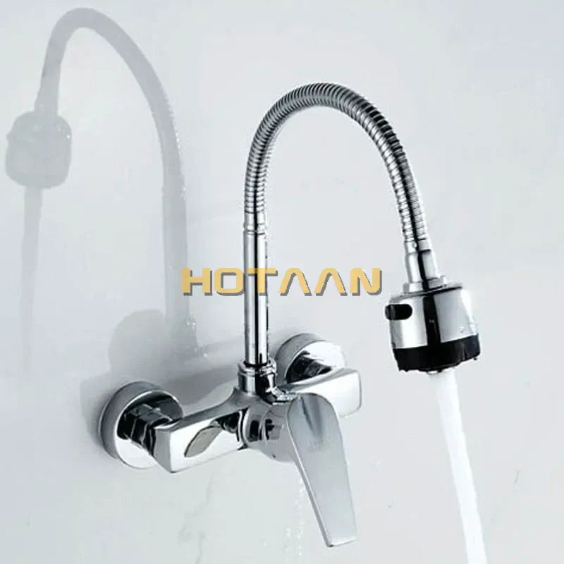 DecorBites™ Dual Hole Brass Chrome Kitchen Sink Tap Mixer