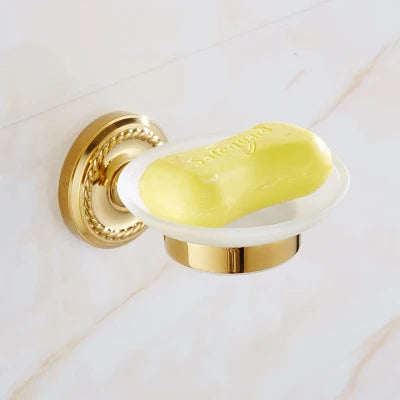 DecorBites™ Brass Gold Bathroom Hardware Set: Towel Rack, Paper Holder, Toilet Brush, Hooks, Towel Ring