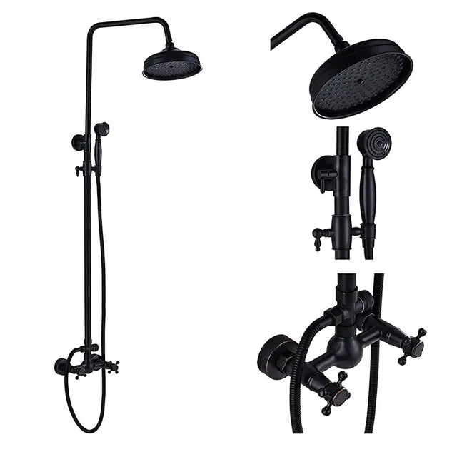 DecorBites™ Black Brass Bath Shower Faucet Set with Handshower and Tub Spout