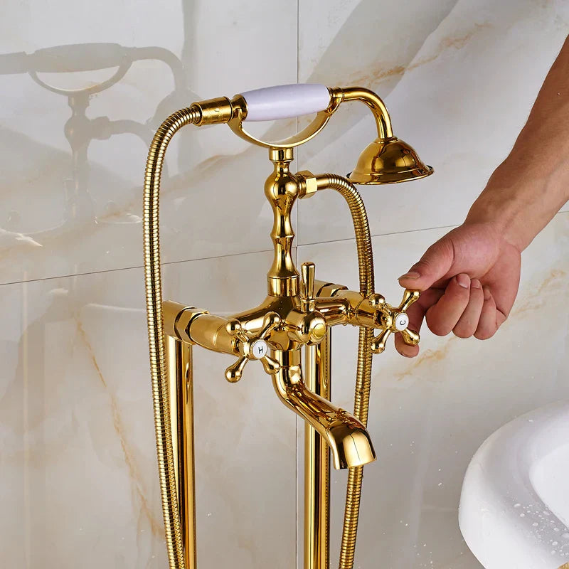 Grifo mezclador independiente para bañera y lavabo DecorBites™ Gold con teleducha -