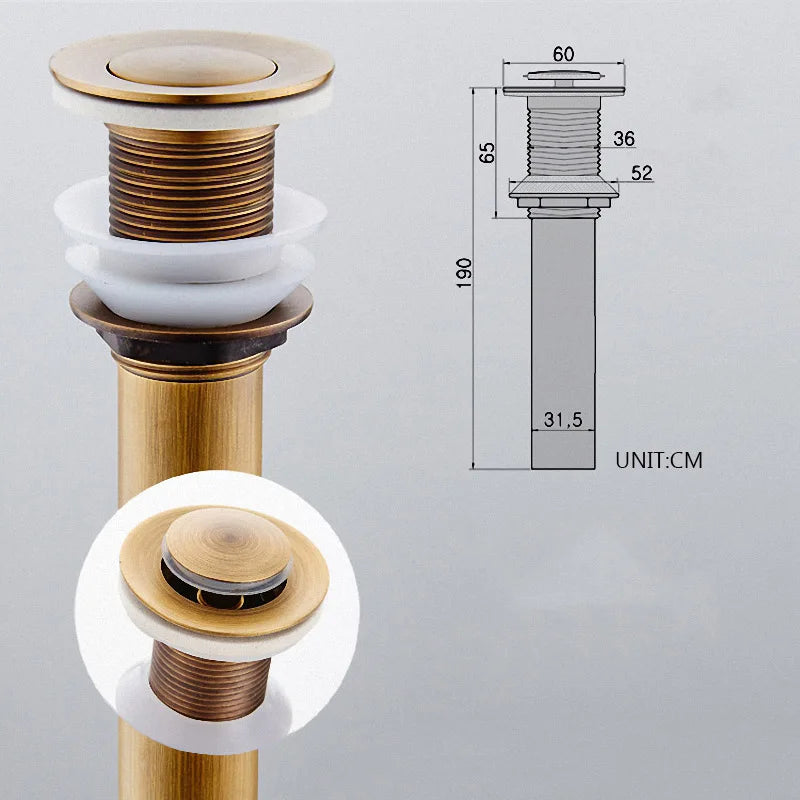 مصفاة حوض غسيل نحاسية عتيقة من DecorBites™، سدادة منبثقة لحوض المرحاض