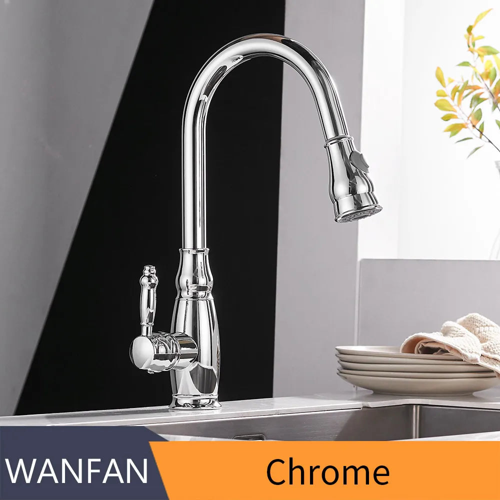 Mezclador de fregadero de cocina Decorbites™ Gold con cabezal de rociado extraíble y rotación - WF-4118