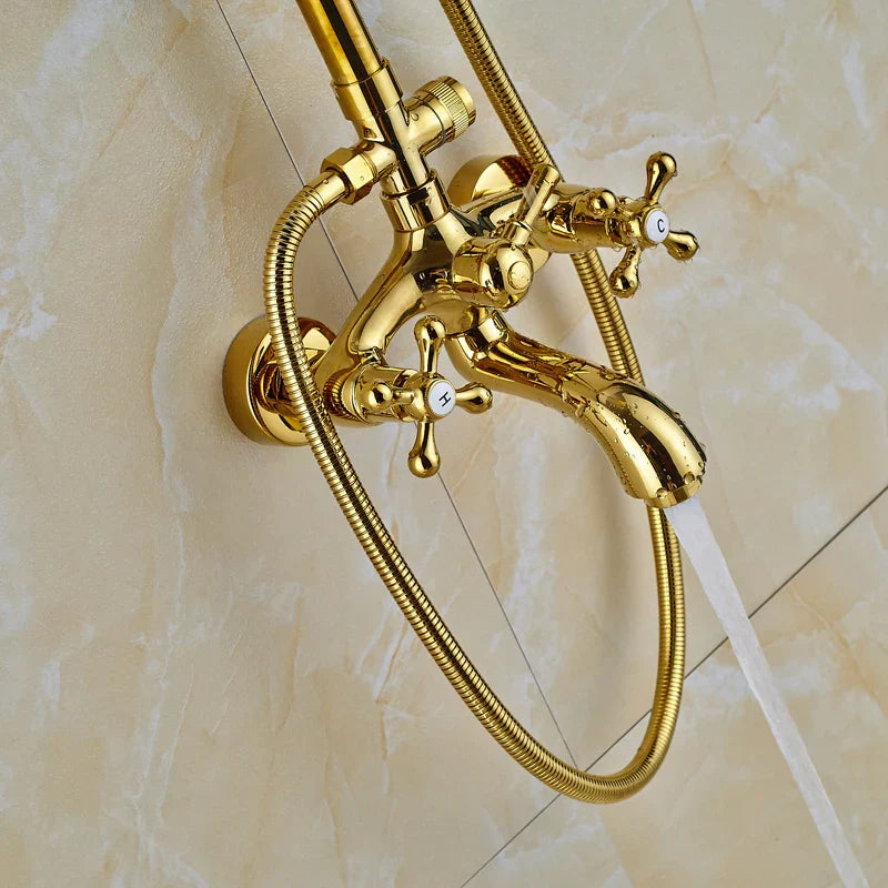 DecorBites™ Golden Shower Mixer Taps with 8" Rainfall Shower Head and Handshower