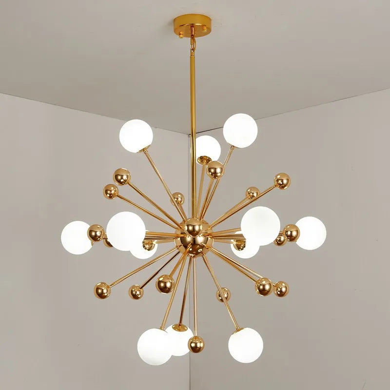 DecorBites™ Golden Acrylic Molecule Chandelier: Modern Lighting for Kitchen, Restaurant, or Home