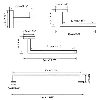 مجموعة أدوات الحمام من DecorBites™ المصنوعة من النيكل المصقول: خطاف رداء، سكة مناشف، رف بار، رف، حامل مناديل