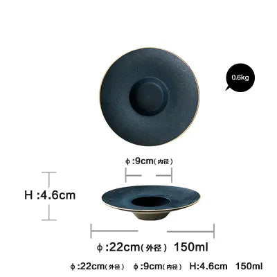 DecorBites™ Ceramic Dinner Plate - Gold Edged Steak Dish - High Quality Japan Style Partyware