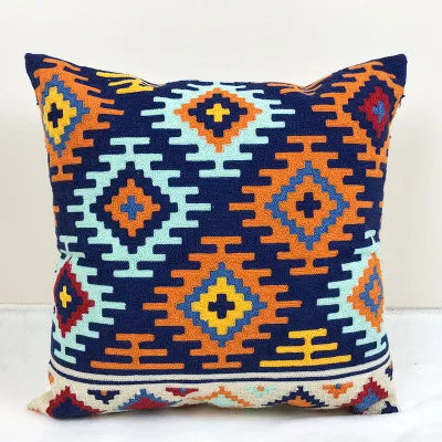 DecorBites™ Embroidered Kilim Style Cushion Cover 45x45cm Canvas Cotton Pillow Square