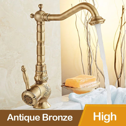 DecorBites™ Black Flower Carved Basin Mixer Tap with Swivel Neck, Single Lever Control