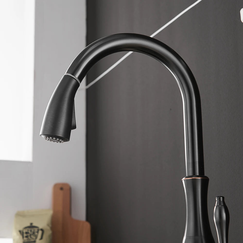 Black & Gold Pull Out Kitchen Faucet – Brass Kitchen Mixer Tap