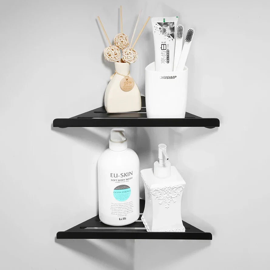 DecorBites™ Brushed Gold Stainless Steel Bathroom Triangle Rack for Stylish Shower Storage