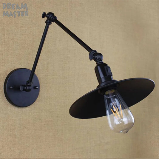 DecorBites™ Industrial Swing Arm Wall Lamp Black Switch On Off Sconces Iron