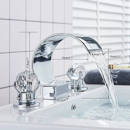 DecorBites™ Crystal Waterfall Basin Faucet with Wide Spout for Bath Sink - Hot and Cold
