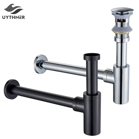 DecorBites™ Bathroom Basin Sink Tap Bottle Trap Drain Kit Waste Pop Drain Chrome/Black/Bronze