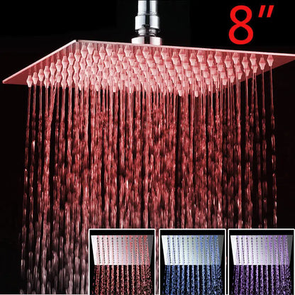 DecorBites™ LED Shower Head Square with Temperature Control 3 Color Lights Ultra Thin