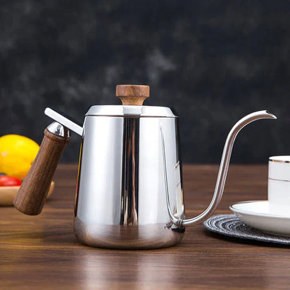 DecorBites™ Gooseneck Stainless Steel Pour Over Kettle with Wooden Handle