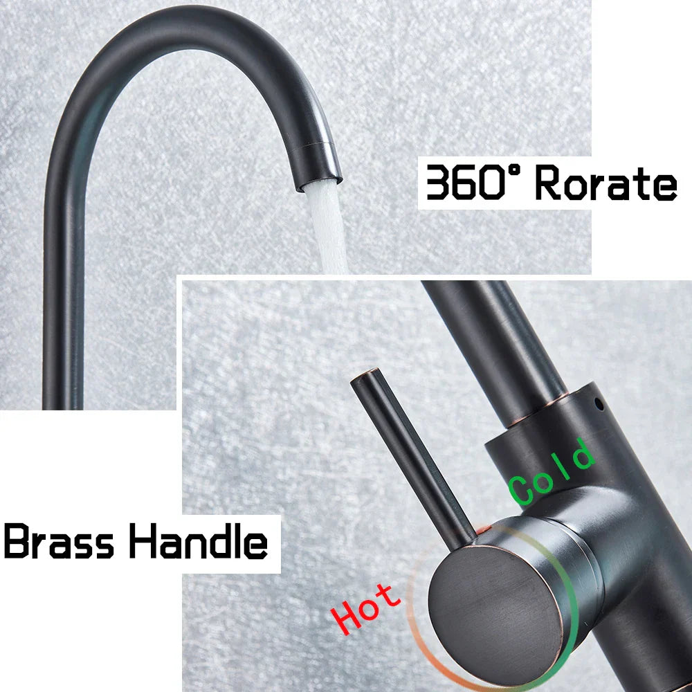DecorBites™ Black Bronze Bath Shower Tub Faucet Floor Mounted Rotate Spout Hot Cold Tap