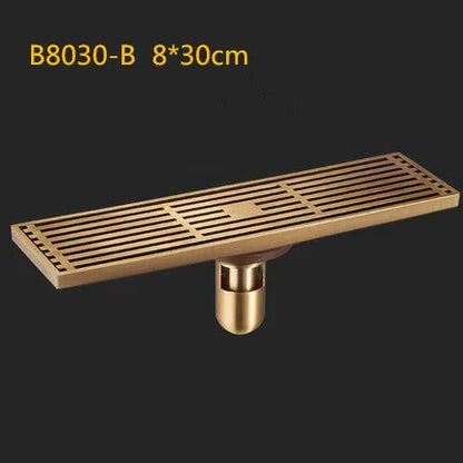 مصفاة أرضية دش خطية من نحاس عتيق من DecorBites™ مع غطاء منحوت فني