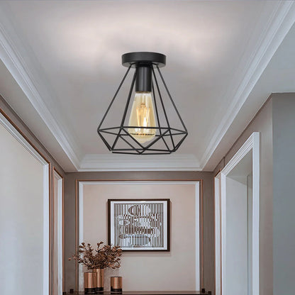 DecorBites™ Iron Black Cage Ceiling Lamp Retro Fixtures Home Lighting for Living Room