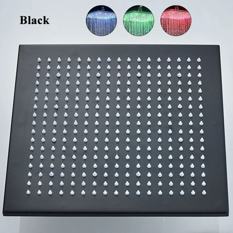 DecorBites™ 16" Chrome Brass LED Rain Shower Head; Ultra Thin Square Design, Color Changing