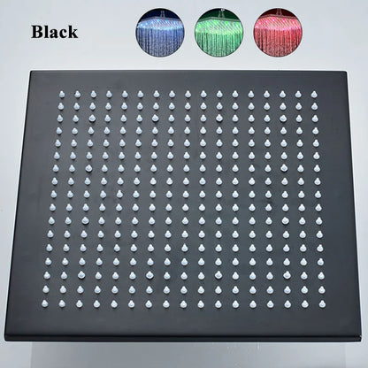 DecorBites™ 16" Chrome Brass LED Rain Shower Head; Ultra Thin Square Design, Color Changing