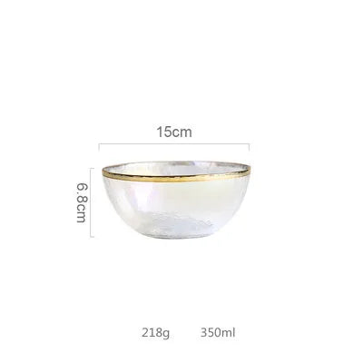 DecorBites™ Hammer Grain Gold Glass Salad Bowl - Round Ceramic Fruit Bowl