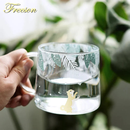 DecorBites™ Glass Coffee Mug 320ml Cute Squirrel Tea Cup Heat Resistant Beer Mug