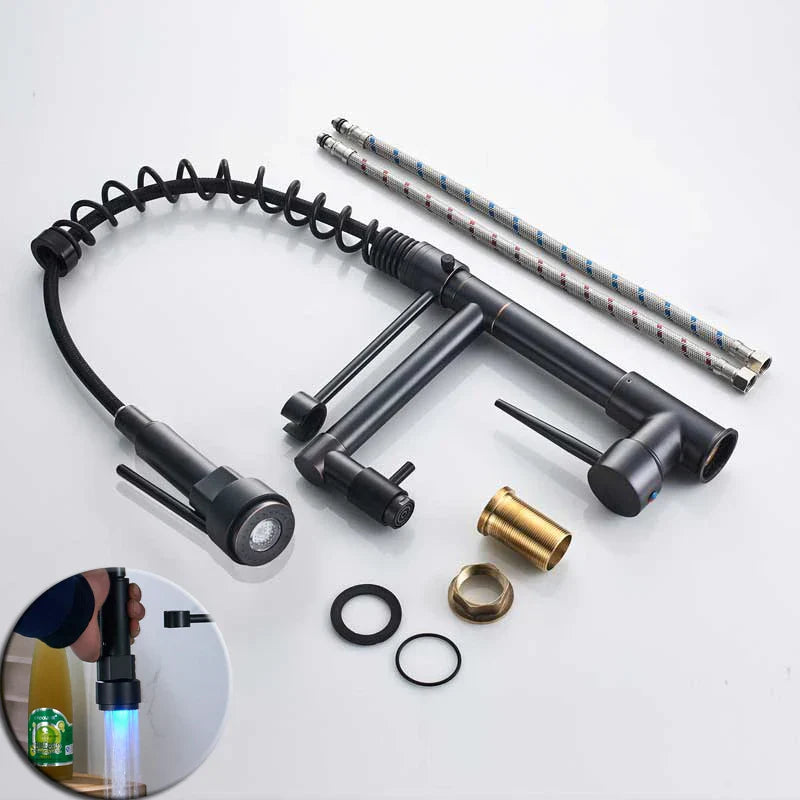 DecorBites™ Black Bronze Dual Spout Kitchen Faucet with Pull Down Sprayer
