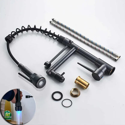 DecorBites™ Black Bronze Dual Spout Kitchen Faucet with Pull Down Sprayer