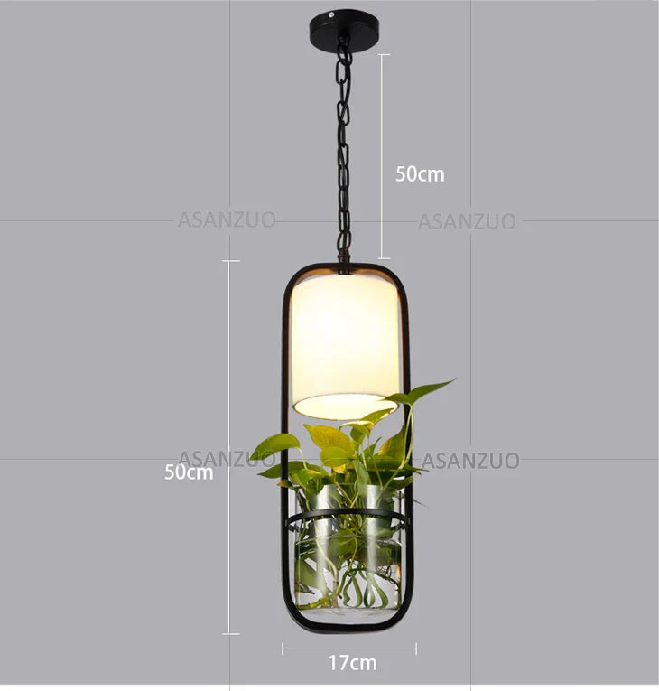 مصباح معلق على شكل قفص حديدي أسود من DecorBites™ مع غطاء من القماش الزجاجي E14 مصباح معلق علوي