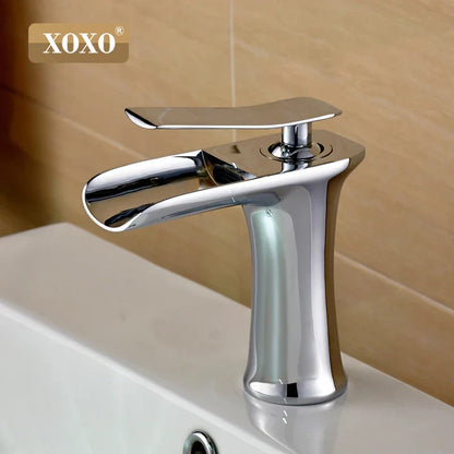 صنبور حوض نحاسي بتصميم شلال من DecorBites™ لخلاط حوض عصري - 83008W