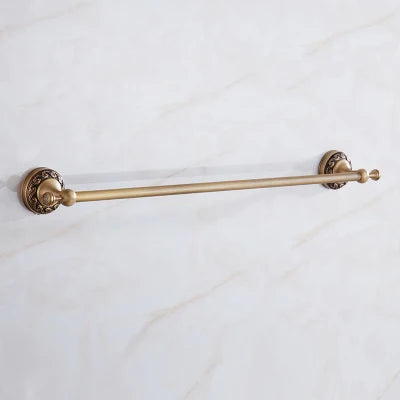 DecorBites™ Brass Antique Bath Hardware Set: Towel Rack, Paper Holder, Towel Hanger, Toilet Brush Holder