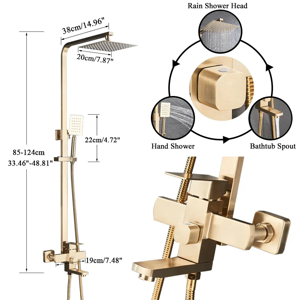 DecorBites™ Brushed Gold Rain Shower Bath Faucet Wall Mounted - Shower Set Mixer