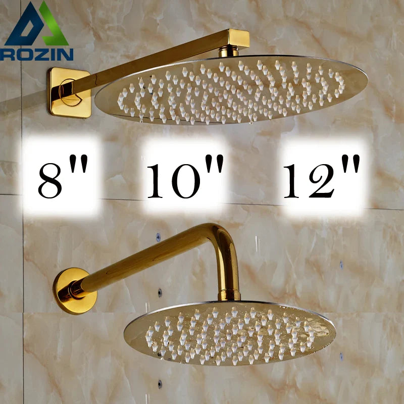 DecorBites™ Golden Ultrathin Rainfall Shower Head Set with Wall Mount Brass Arm