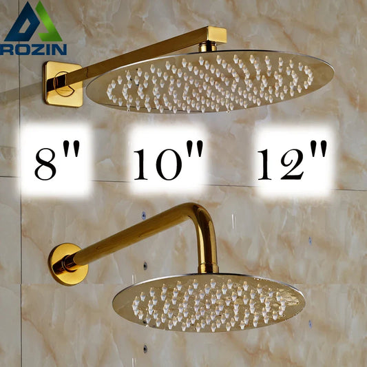 DecorBites™ Golden Ultrathin Rainfall Shower Head Set with Wall Mount Brass Arm