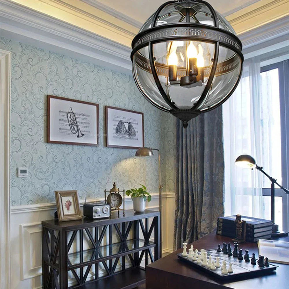 Lámpara de araña DecorBites™ con forma de globo de cristal negro bronce para vestíbulo