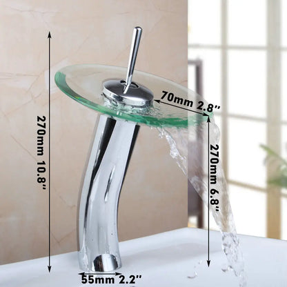 DecorBites™ Glass Waterfall Faucet Chrome Brass Mixer for Bathroom Sink