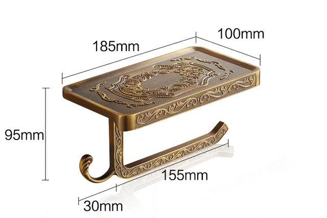 DecorBites™ Brass Antique Bath Hardware Set: Towel Rack, Paper Holder, Towel Hanger, Toilet Brush Holder